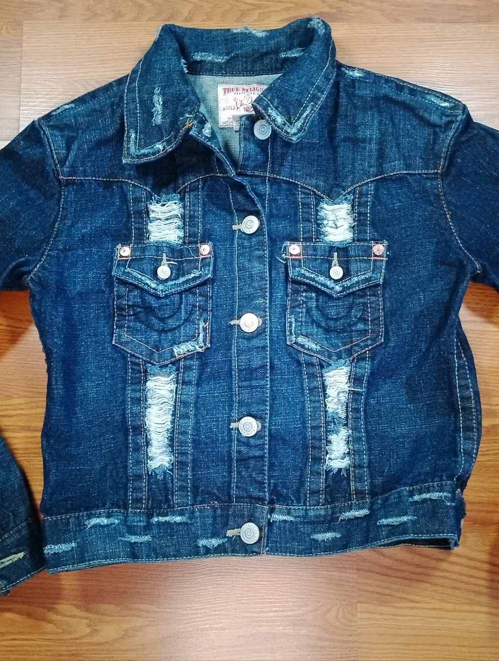 True Religion Jacket Women's 2XL Distressed Blue Jimmy Denim SEND OFFERS